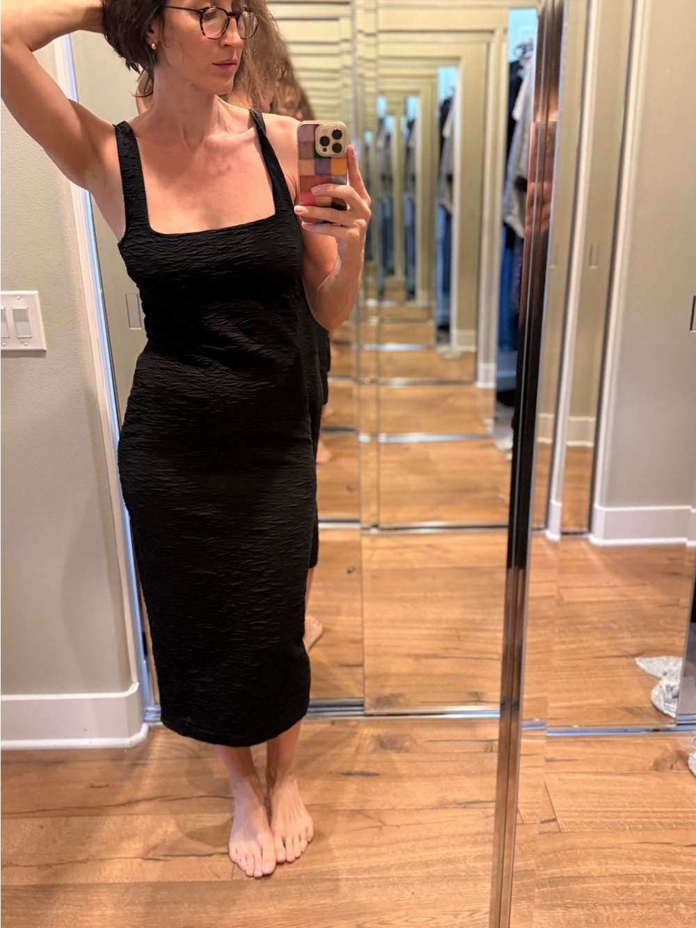 Good American Black Sleeveless Midi Dress